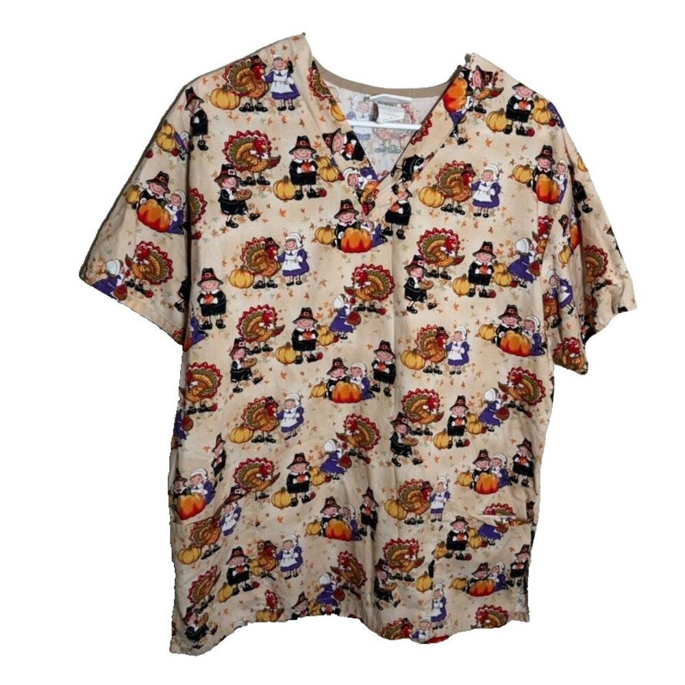 Apple Life T-Shirt Women's Medium Thanksgiving Short Sleeve Scrub Top